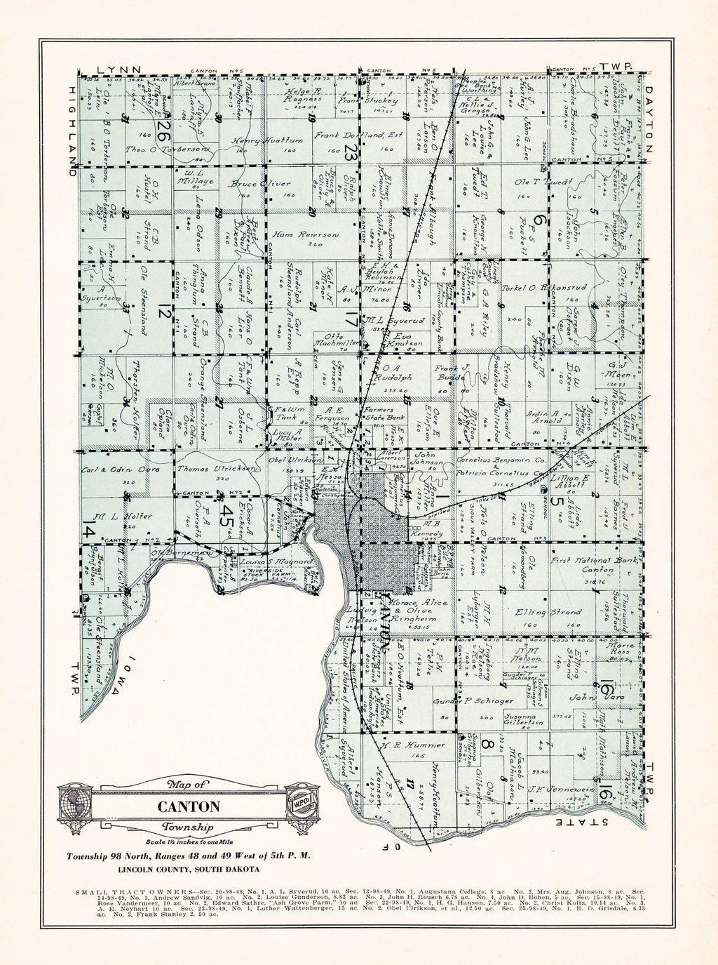 Vintage Map of Canton Township, Lincoln County, South Dakota 1929