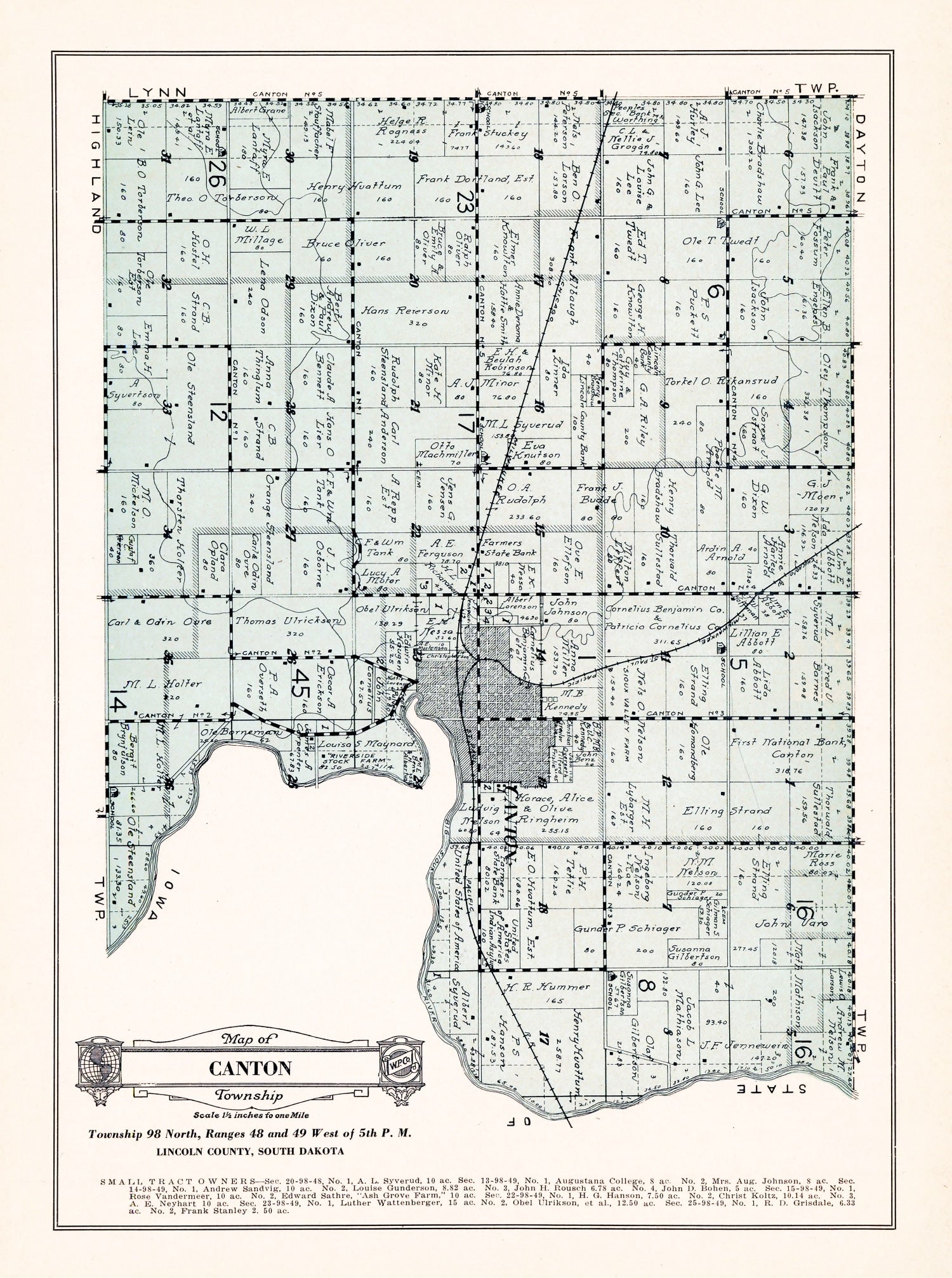Vintage Map of Canton Township, Lincoln County, South Dakota 1929