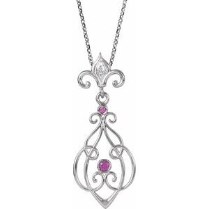Sterling Silver Natural Ruby & .01 CT Natural Diamond Fleur-de-lis 18" Necklace
