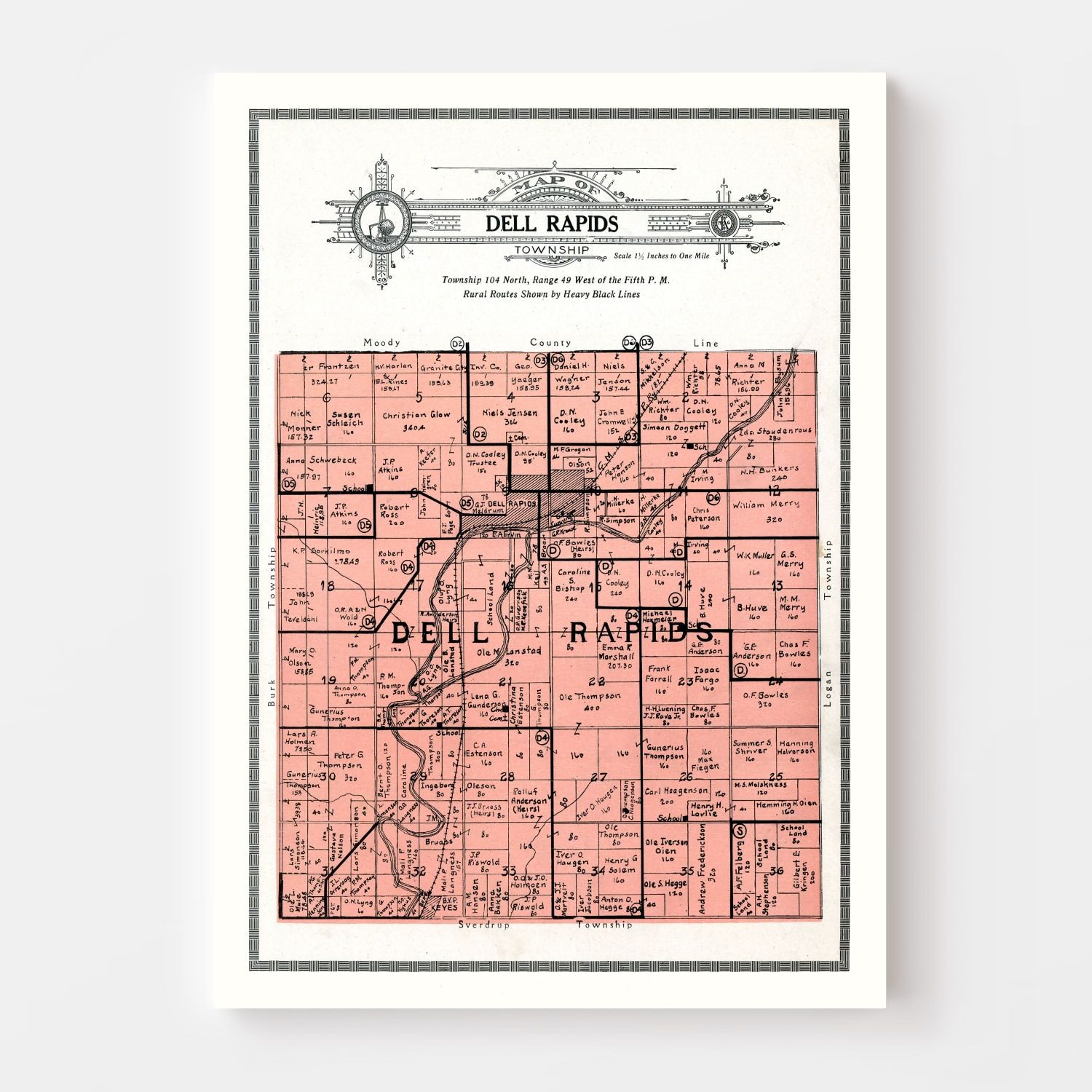 Vintage Map of Dell Rapids Township, Minnehaha County, South Dakota 1913
