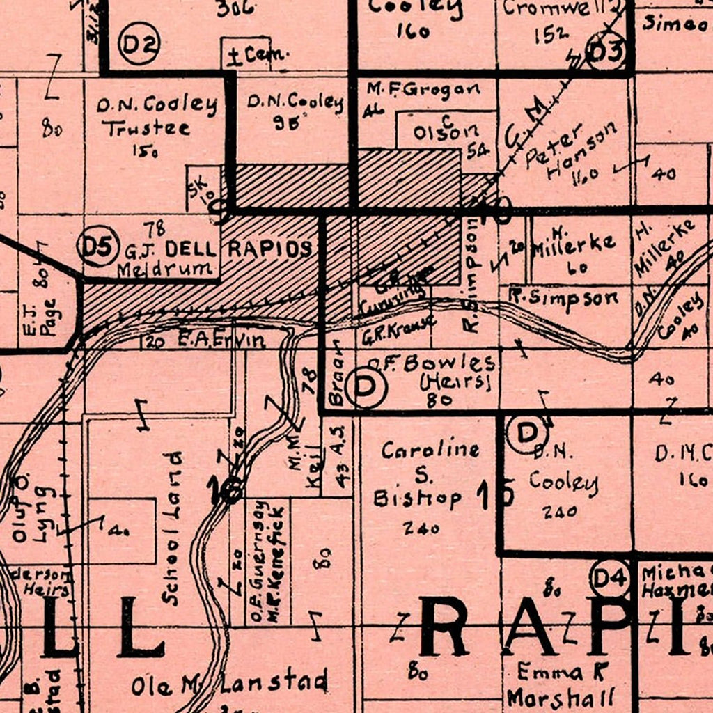 Vintage Map of Dell Rapids Township, Minnehaha County, South Dakota 1913