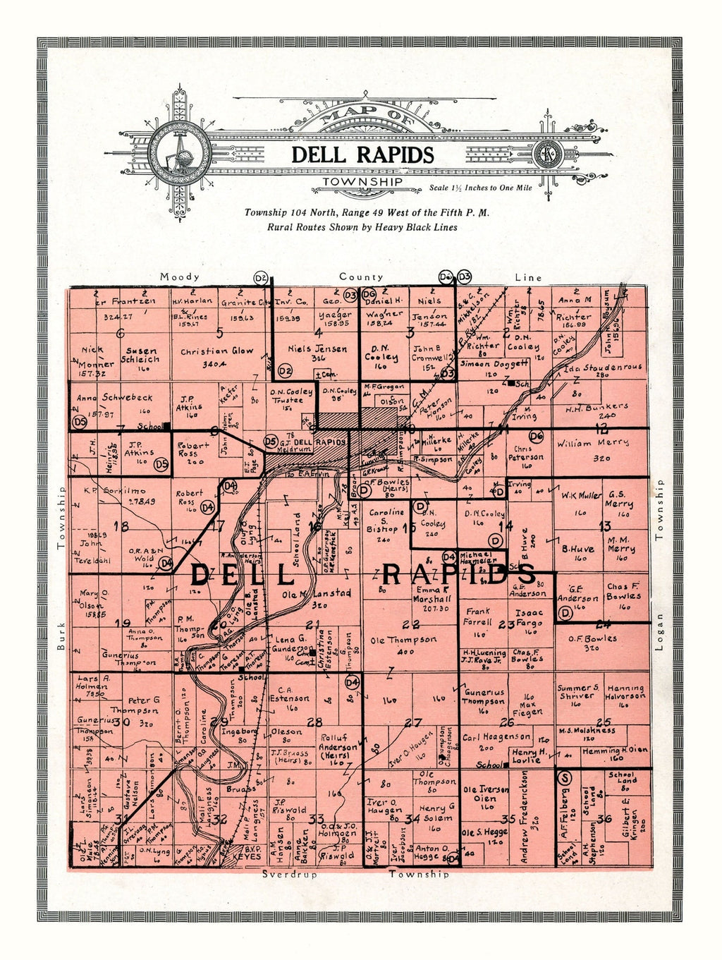 Vintage Map of Dell Rapids Township, Minnehaha County, South Dakota 1913