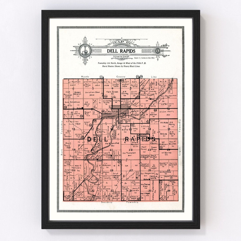 Vintage Map of Dell Rapids Township, Minnehaha County, South Dakota 1913
