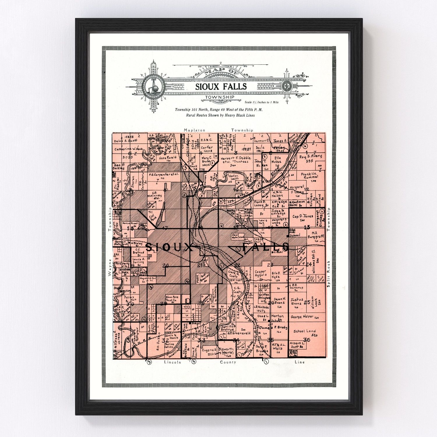 Vintage Map of Sioux Falls Township, Minnehaha County, South Dakota 1913