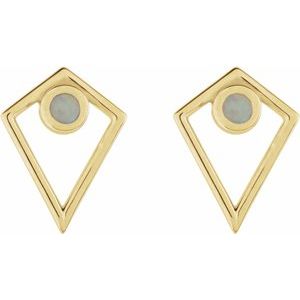 14K Yellow Gold Natural Opal Cabochon Pyramid Earrings – image 2