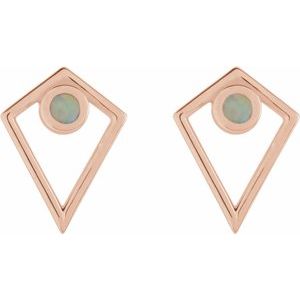 14K Rose Gold Natural Opal Cabochon Pyramid Earrings – image 2