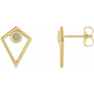 14K Yellow Gold Natural Opal Cabochon Pyramid Earrings