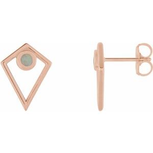 14K Rose Gold Natural Opal Cabochon Pyramid Earrings