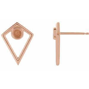 14K Rose Gold 3 mm Round Bezel-Set Pyramid Earring Mounting