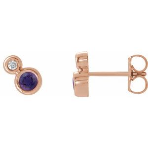 14K Rose Gold 5 mm Natural Amethyst & 1/8 CTW Natural Diamond Earrings