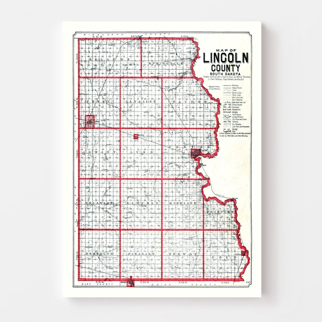 Vintage Map of Lincoln County, South Dakota 1904