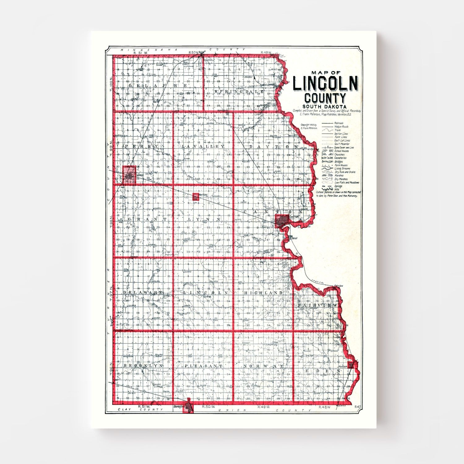 Vintage Map of Lincoln County, South Dakota 1904
