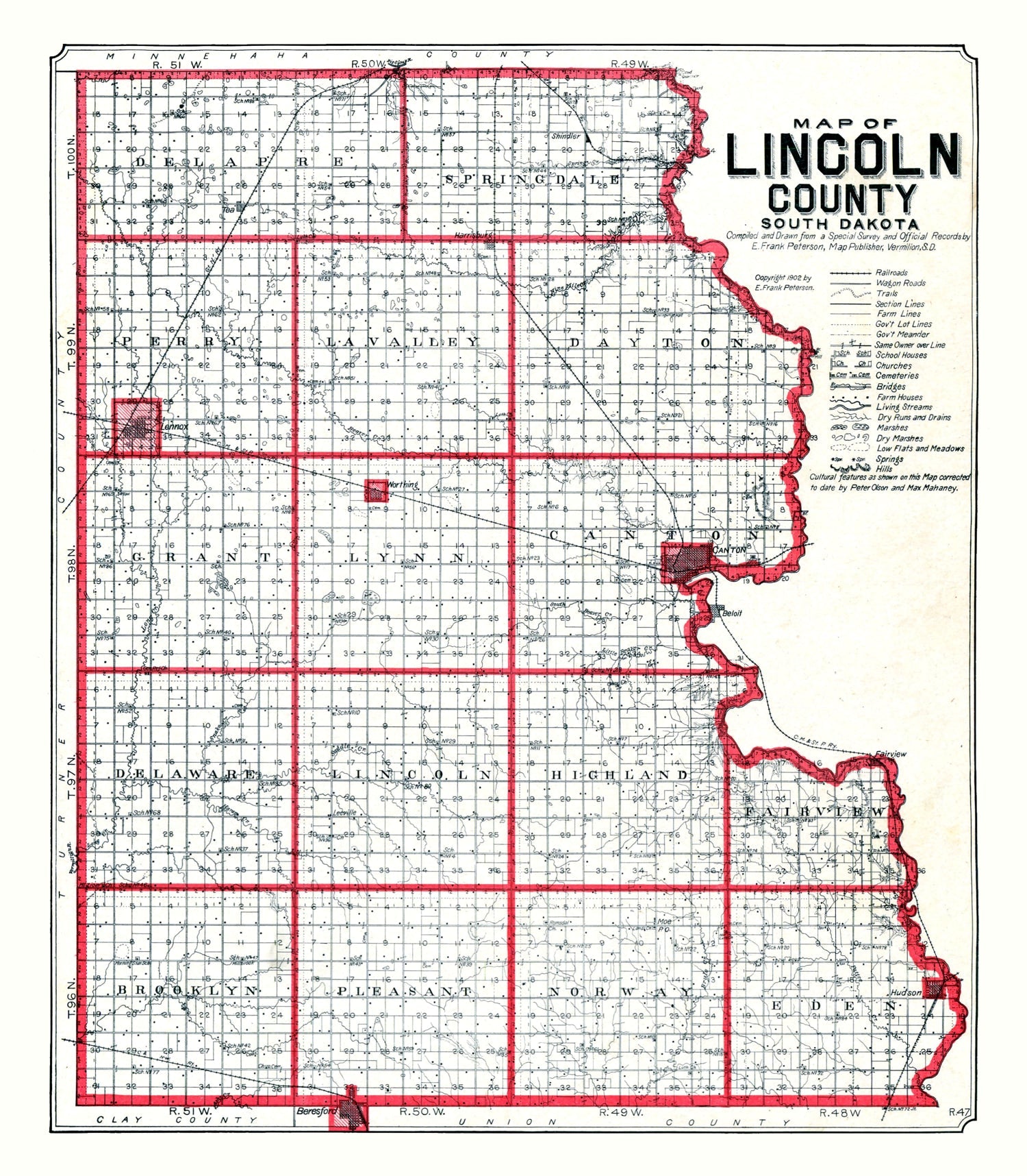 Vintage Map of Lincoln County, South Dakota 1904