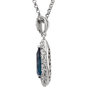 14K White Gold Natural London Blue Topaz Sculptural 18" Necklace