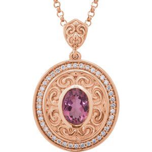 14K Rose Gold Natural Pink Tourmaline & 1/5 CTW Natural Diamond 18" Necklace