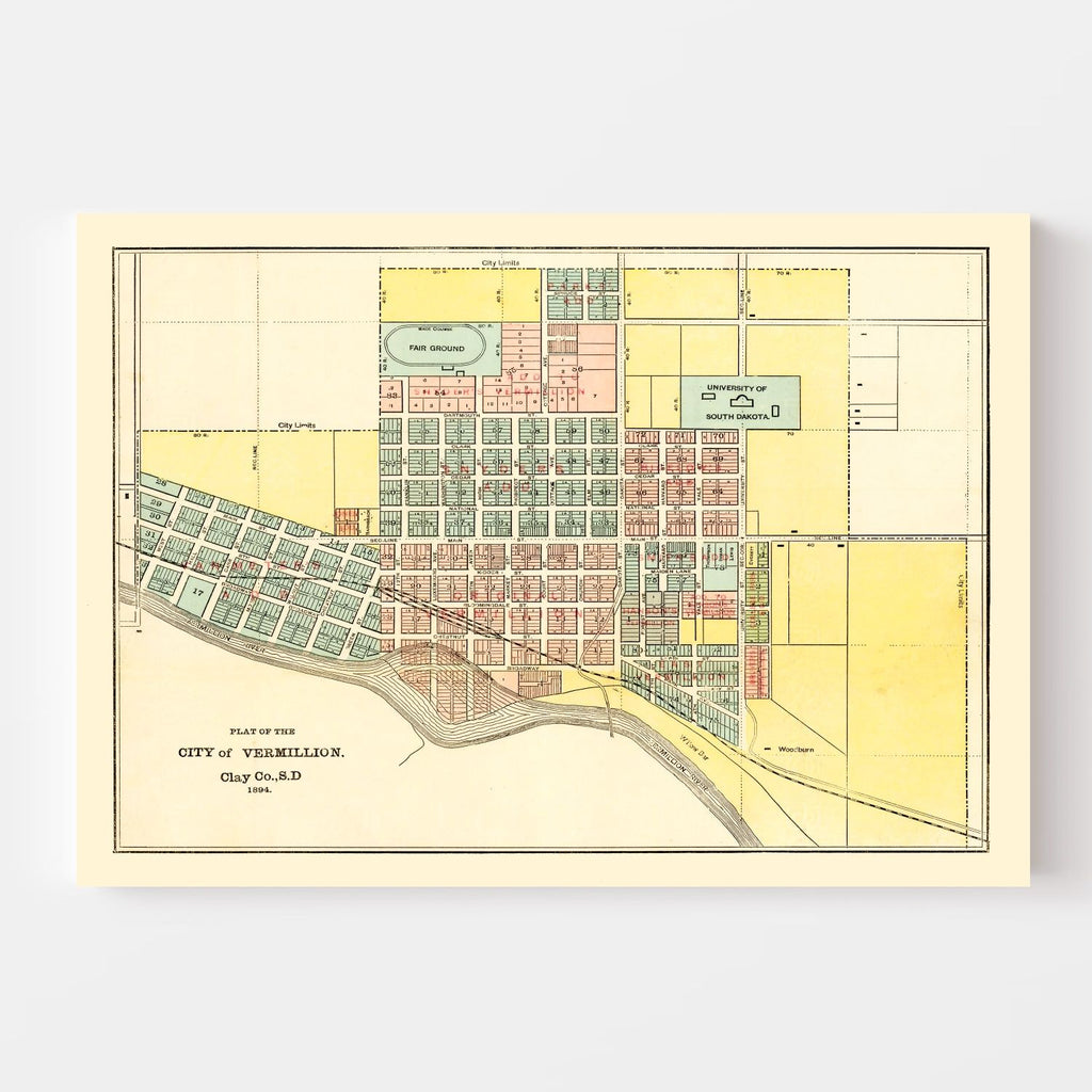 Vintage Map of Vermillion, South Dakota 1894
