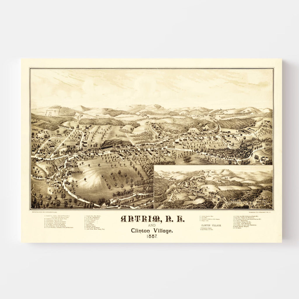Vintage Map of Antrim And Clinton Village, New Hampshire 1887