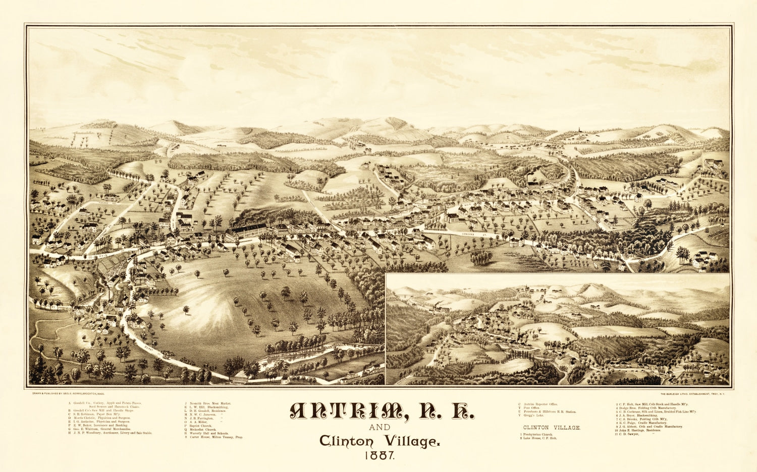 Vintage Map of Antrim And Clinton Village, New Hampshire 1887