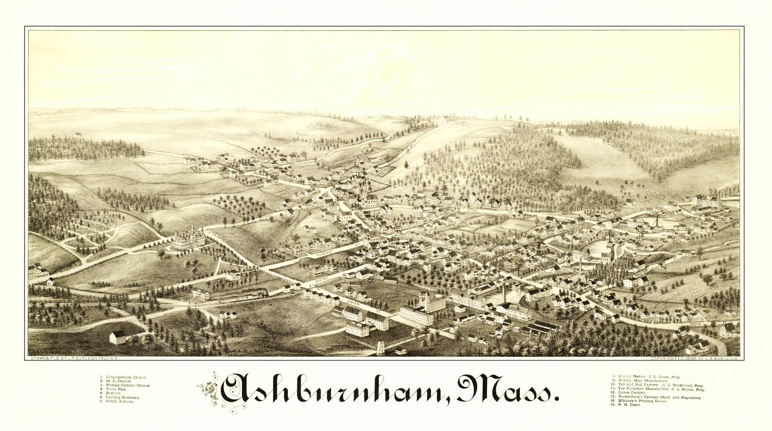 Vintage Map of Ashburnham, Massachusetts 1886