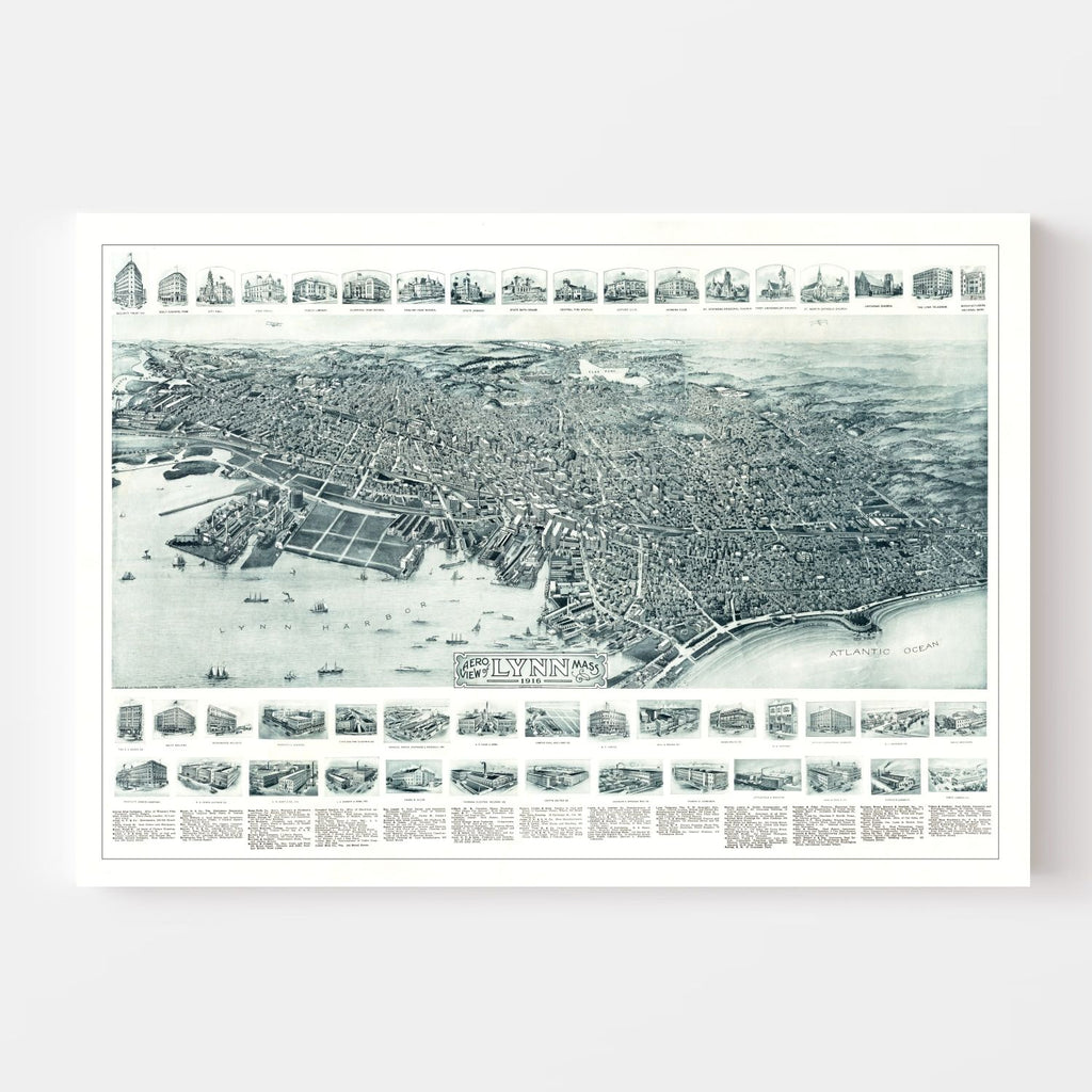 Vintage Map of Lynn, Massachusetts 1916