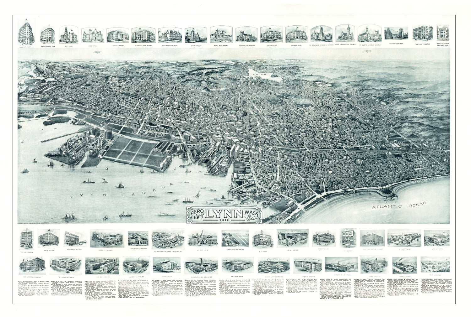 Vintage Map of Lynn, Massachusetts 1916