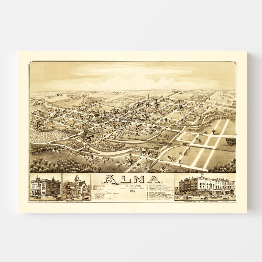 Vintage Map of Alma, Michigan 1885