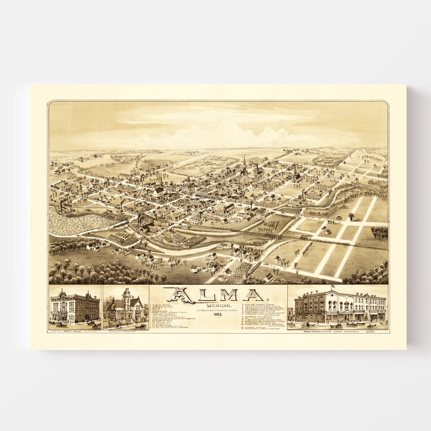 Vintage Map of Alma, Michigan 1885