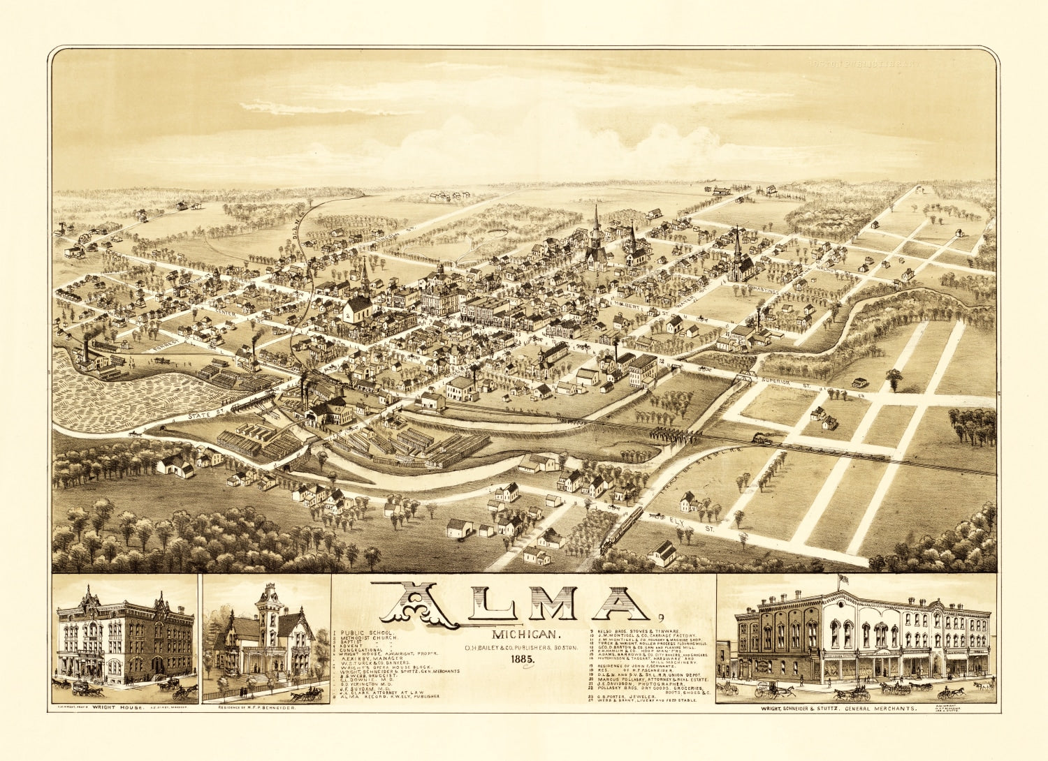 Vintage Map of Alma, Michigan 1885