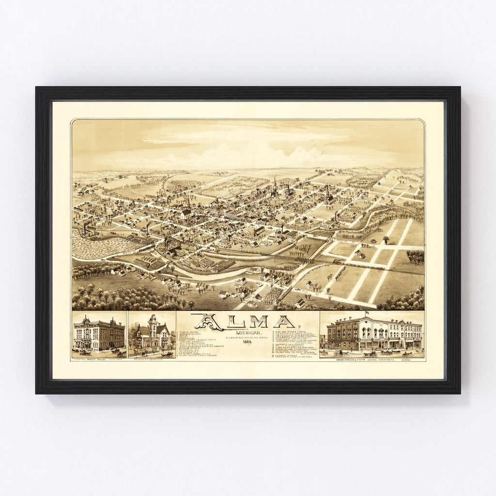 Vintage Map of Alma, Michigan 1885