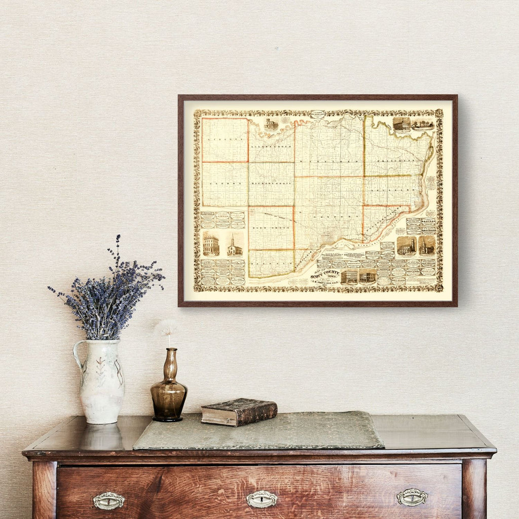 Vintage Map of Scott County, Iowa 1860