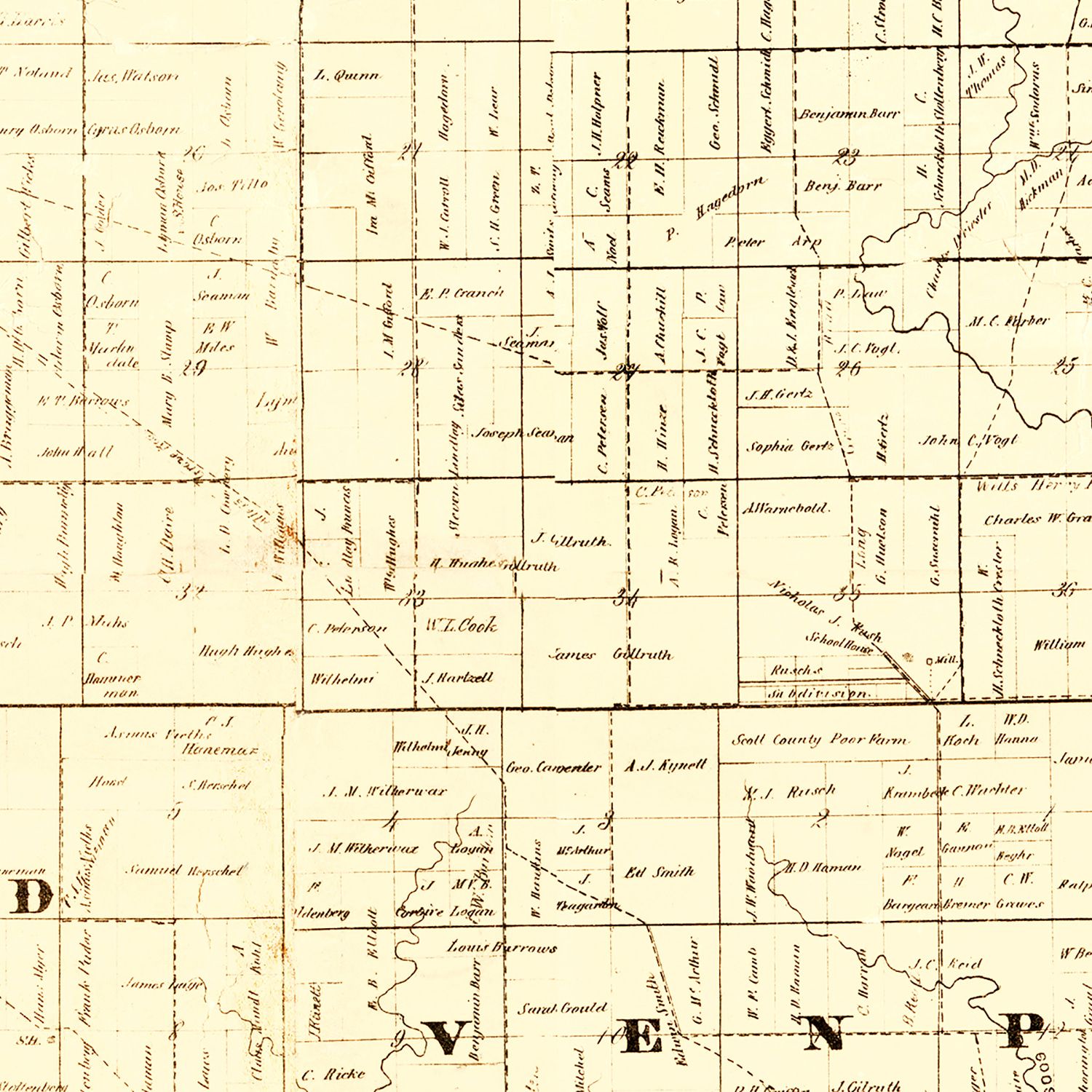Vintage Map of Scott County, Iowa 1860