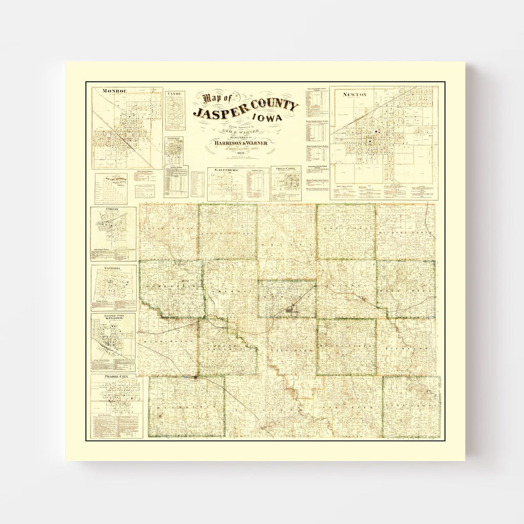 Vintage Map of Jasper County, Iowa 1871
