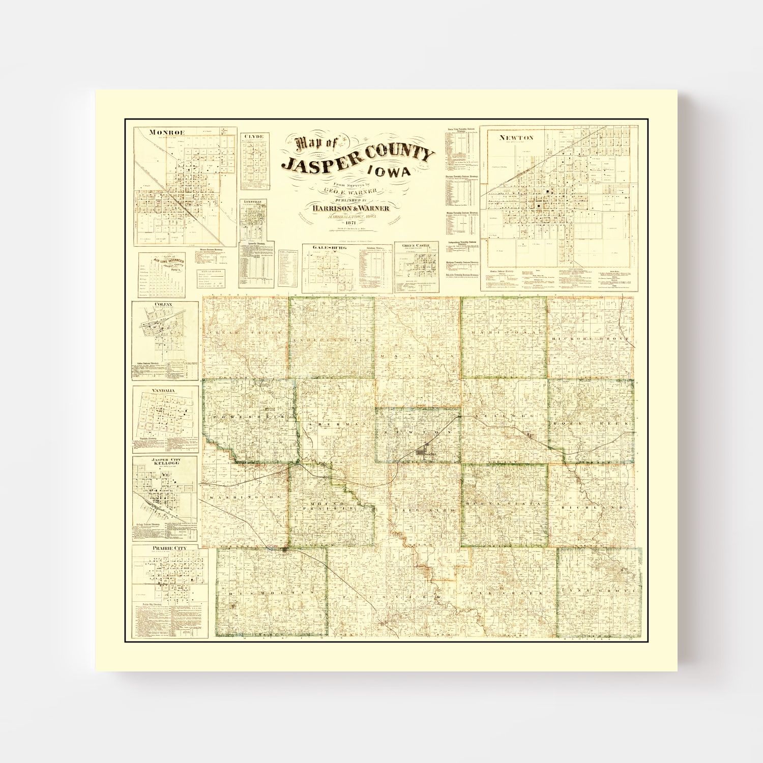 Vintage Map of Jasper County, Iowa 1871
