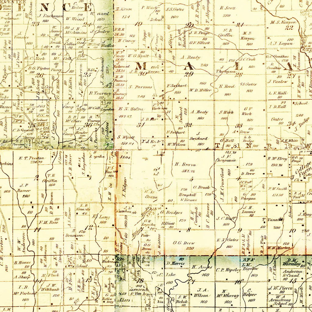 Vintage Map of Jasper County, Iowa 1871