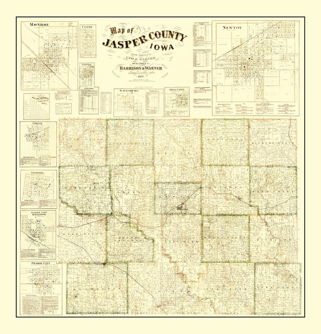 Vintage Map of Jasper County, Iowa 1871