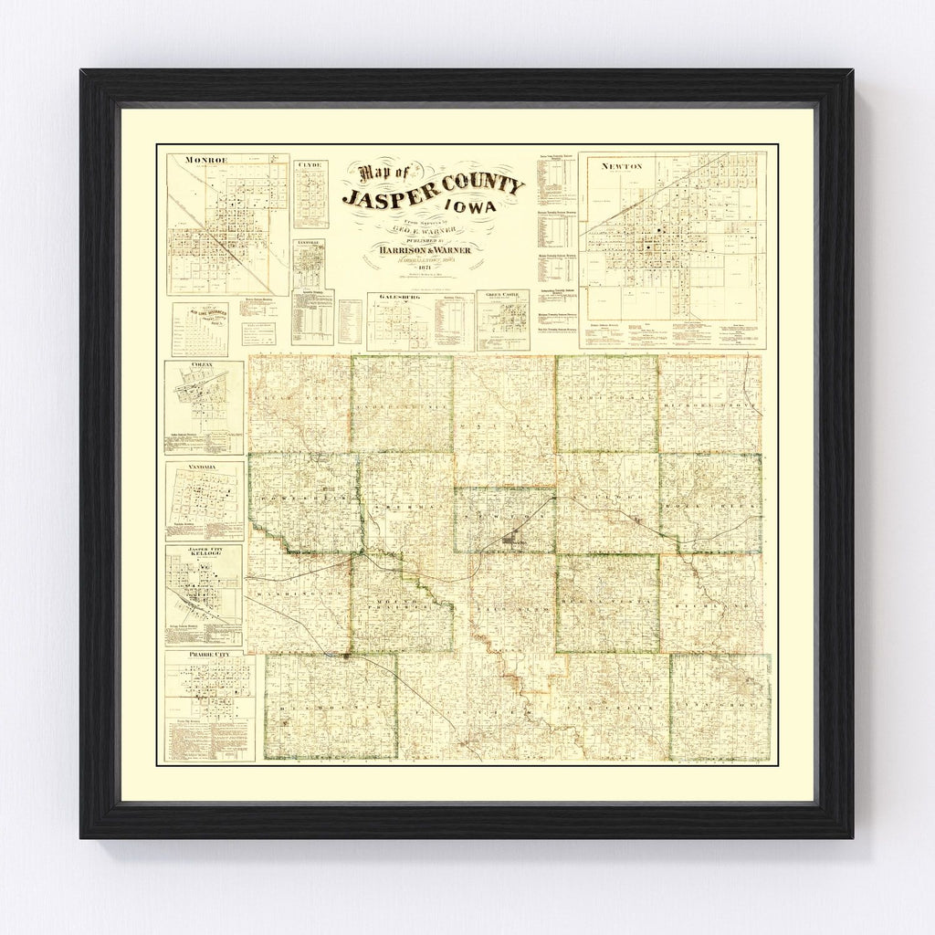 Vintage Map of Jasper County, Iowa 1871