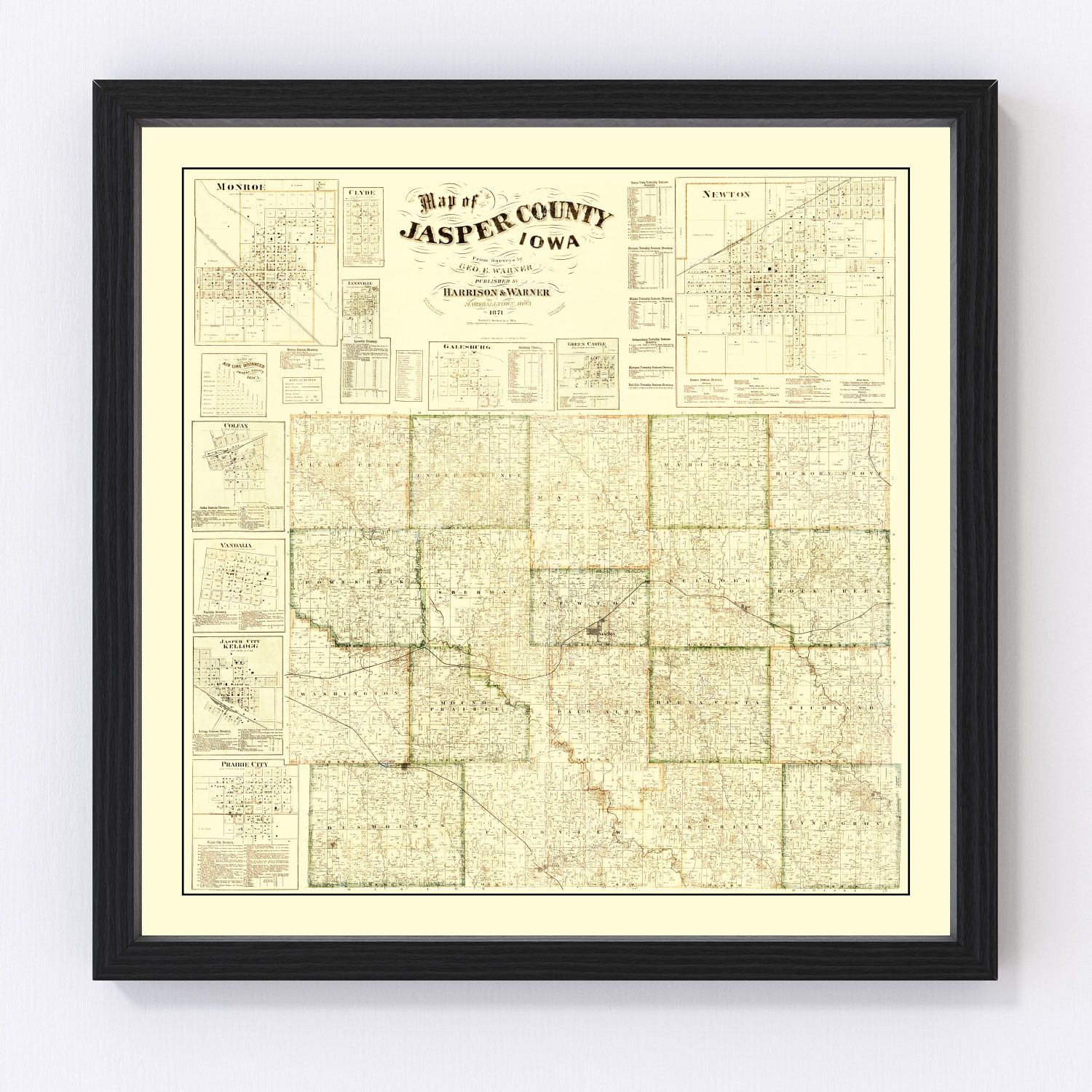 Vintage Map of Jasper County, Iowa 1871