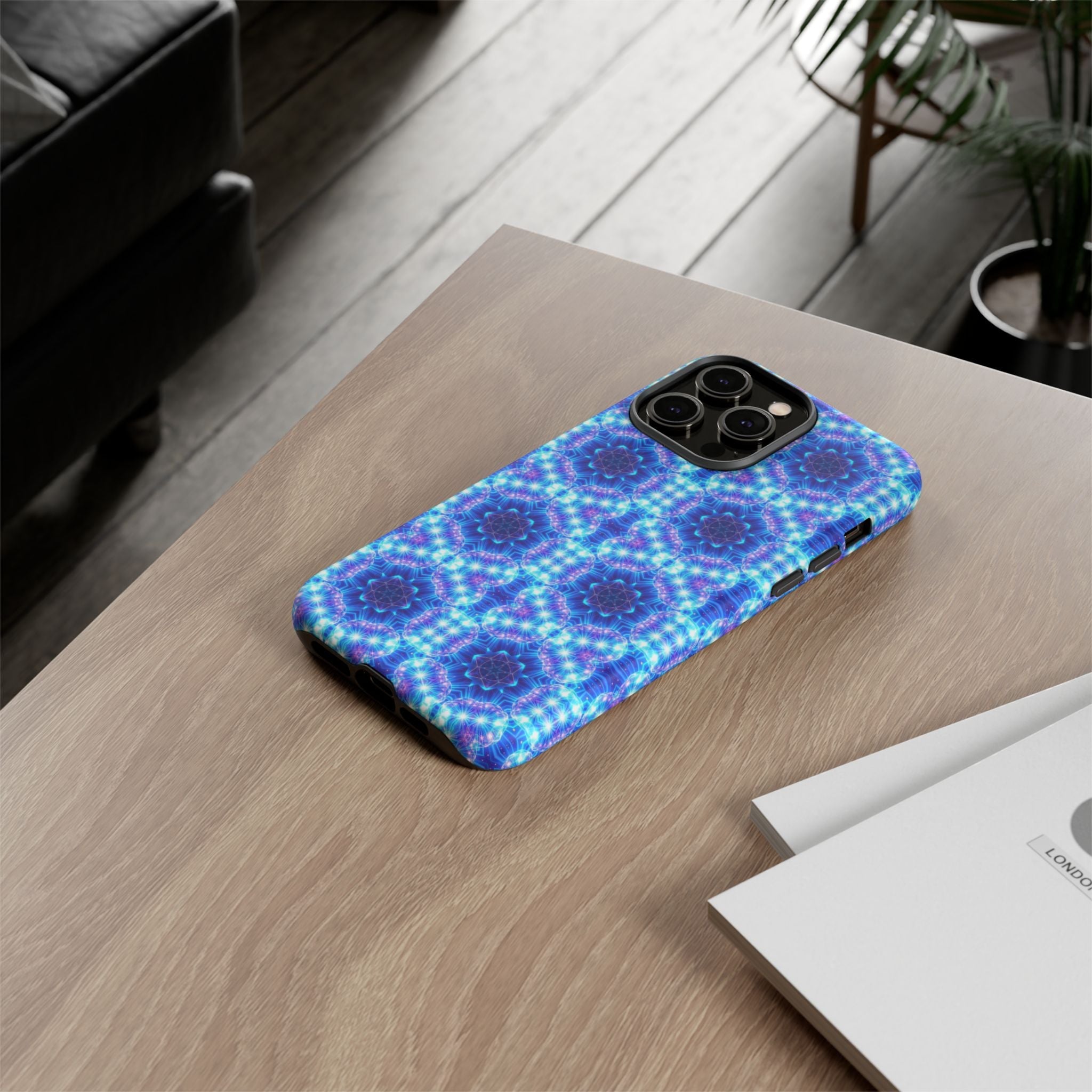 Blue Mandalas with Neon Lights Tough Phone Cases