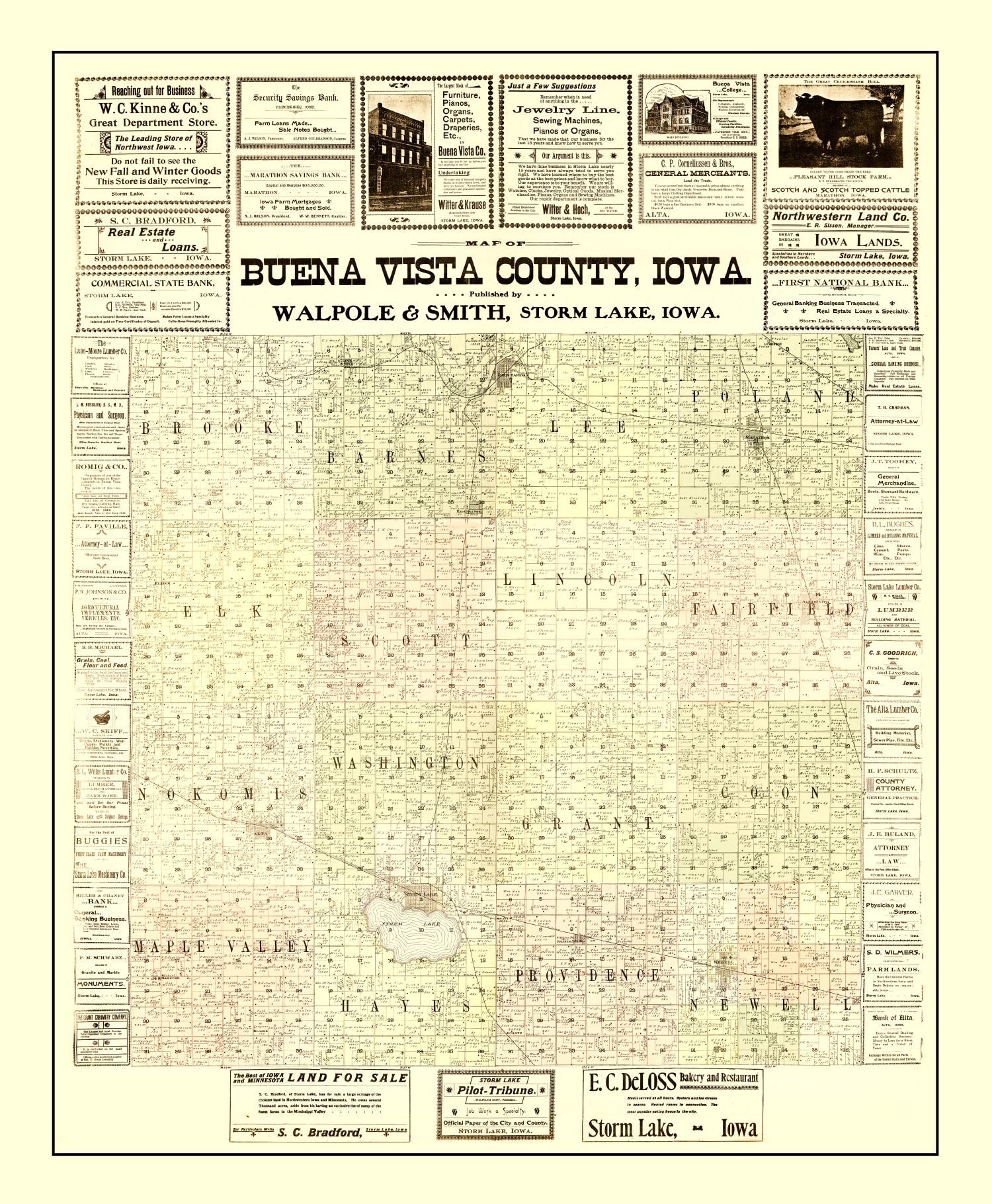 Vintage Map of Buena Vista County, Iowa 1901