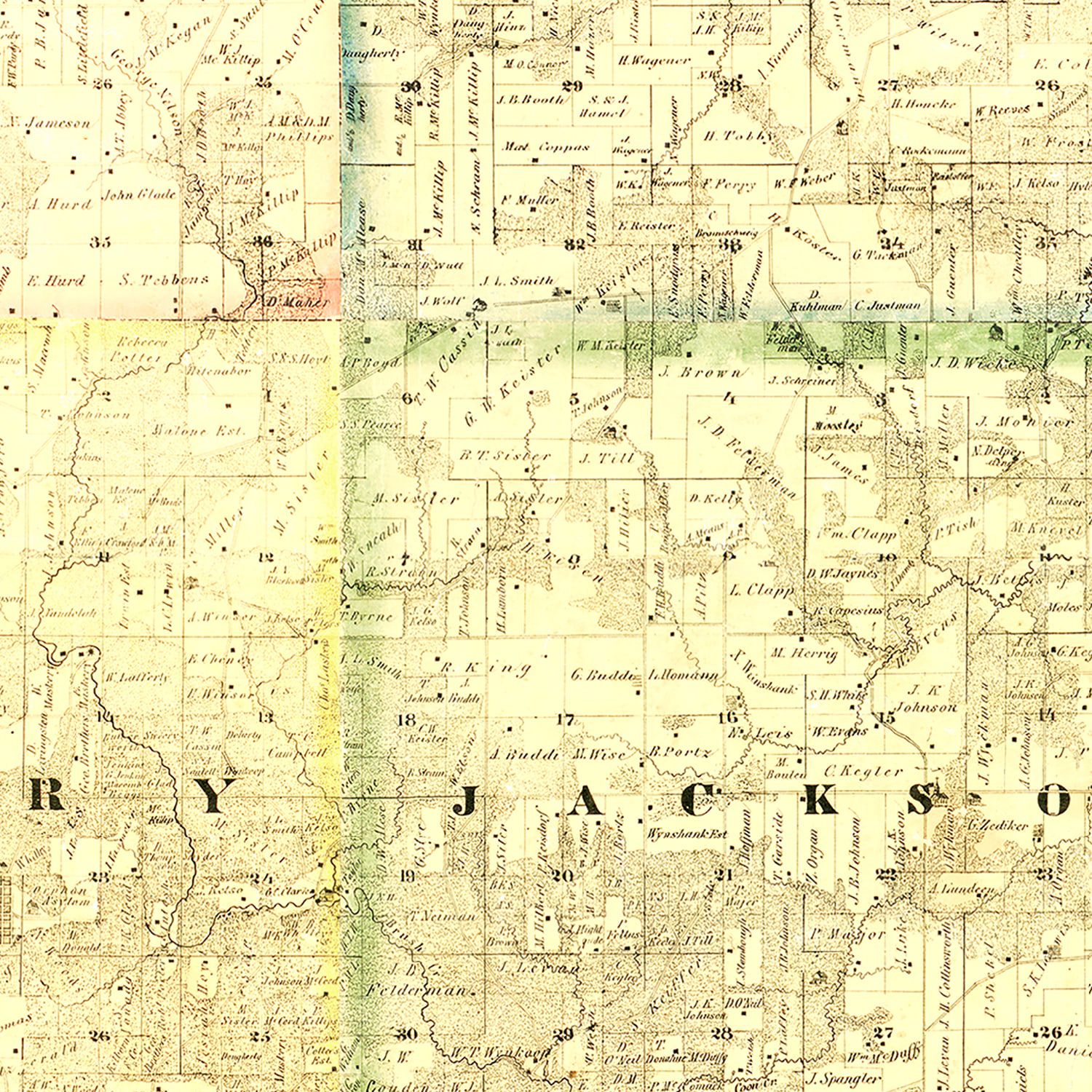 Vintage Map of Jackson County, Iowa 1867