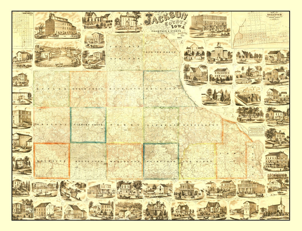 Vintage Map of Jackson County, Iowa 1867