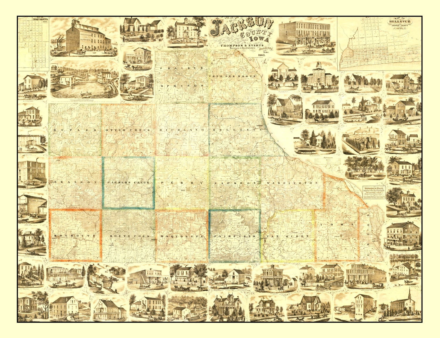 Vintage Map of Jackson County, Iowa 1867