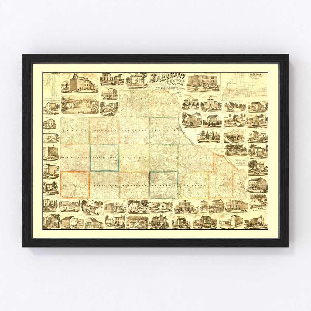 Vintage Map of Jackson County, Iowa 1867
