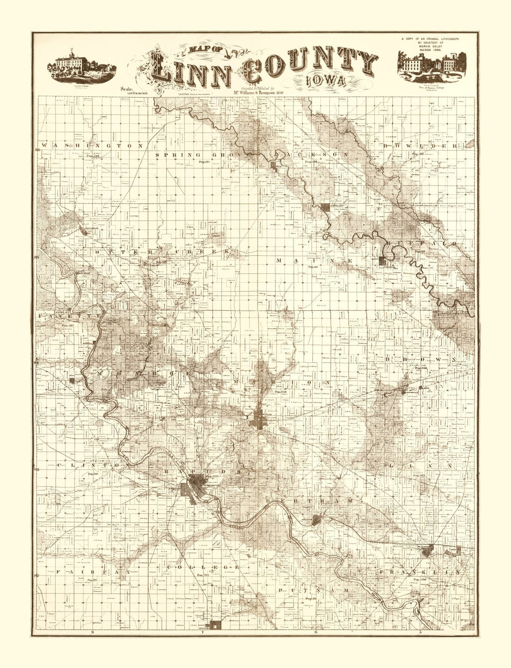 Vintage Map of Linn County, Iowa 1949