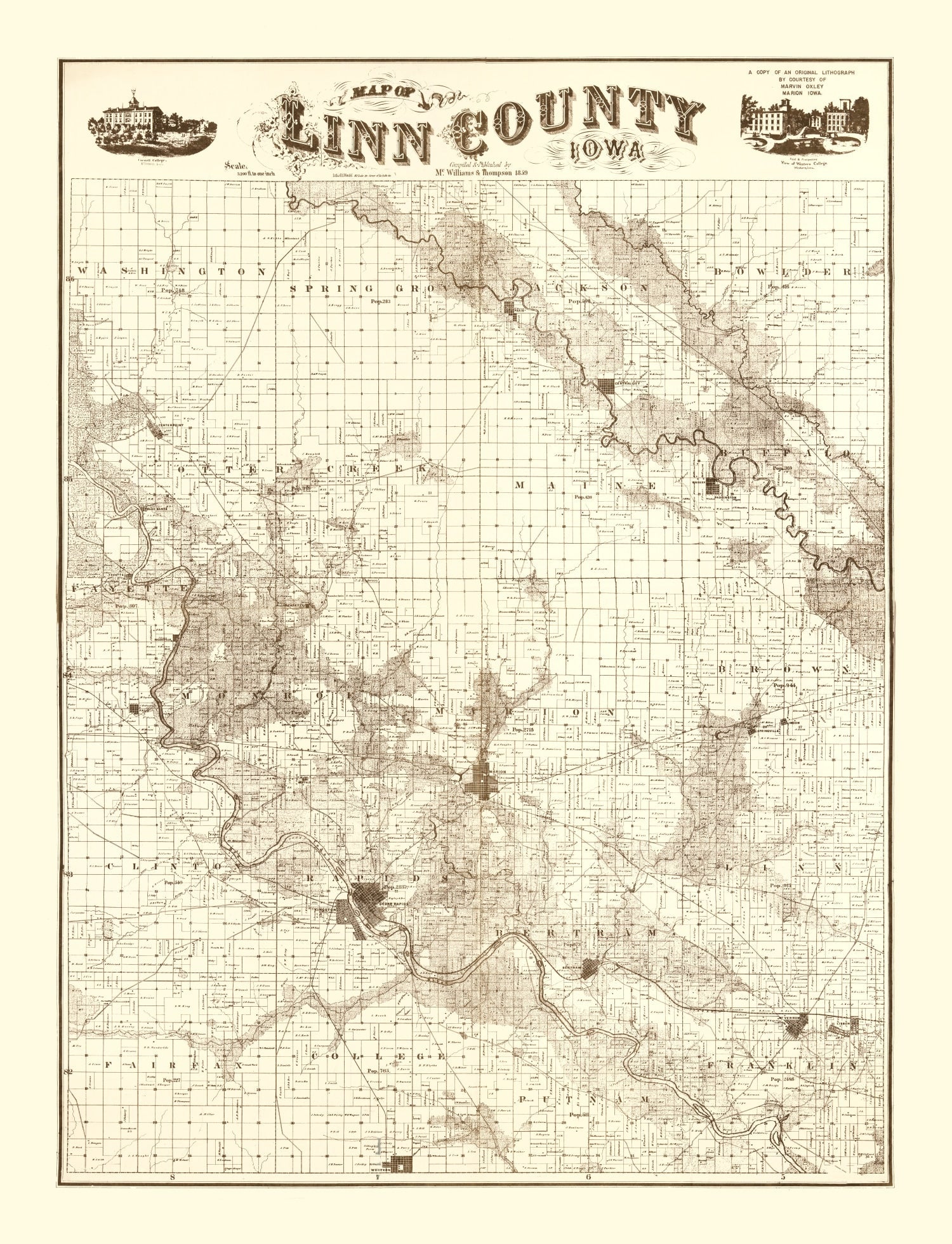 Vintage Map of Linn County, Iowa 1949