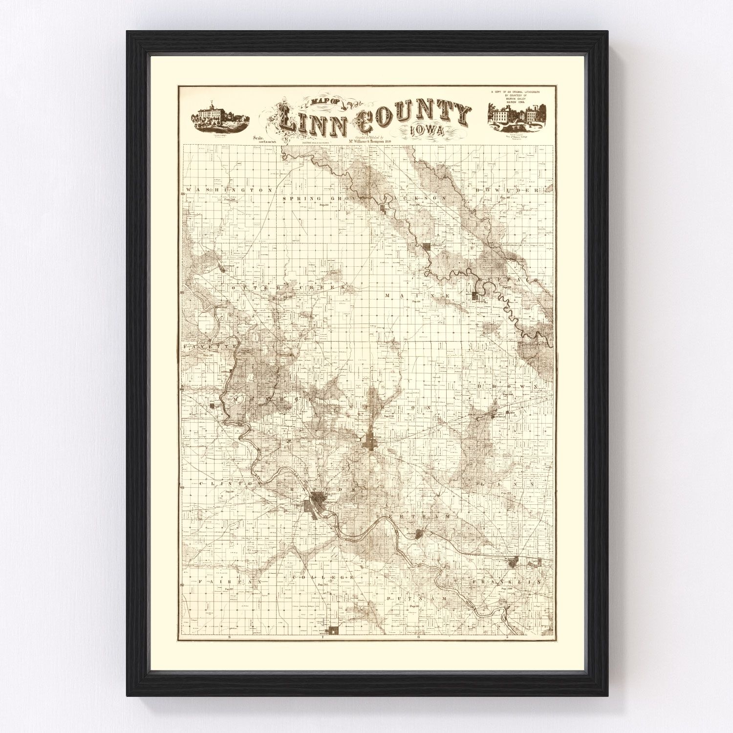 Vintage Map of Linn County, Iowa 1949