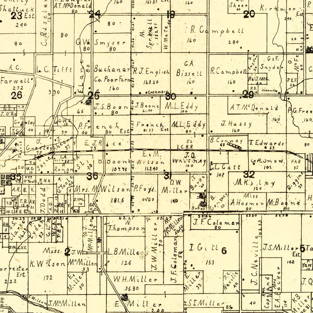 Vintage Map of Buchanan County, Iowa 1900