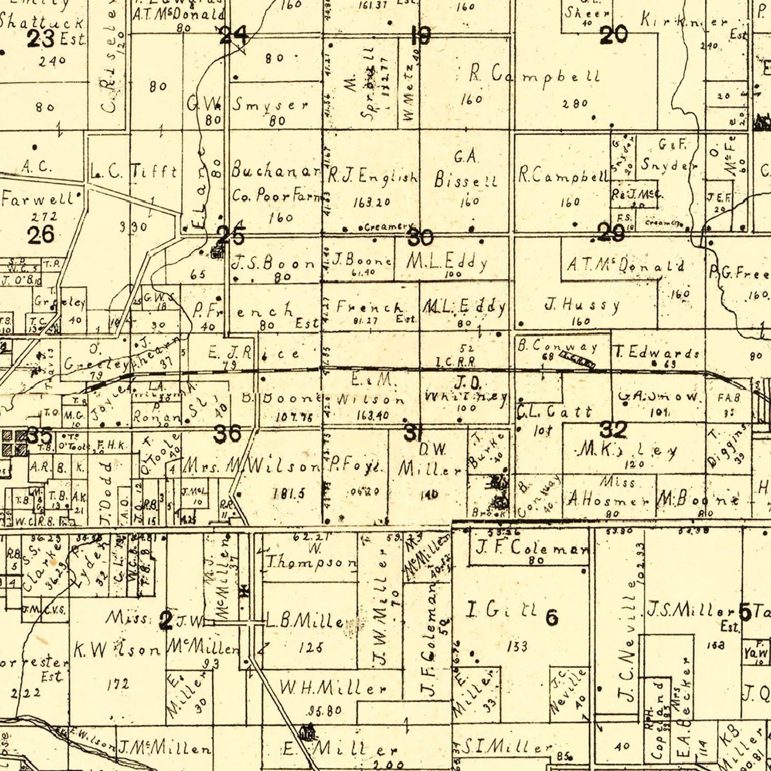 Vintage Map of Buchanan County, Iowa 1900
