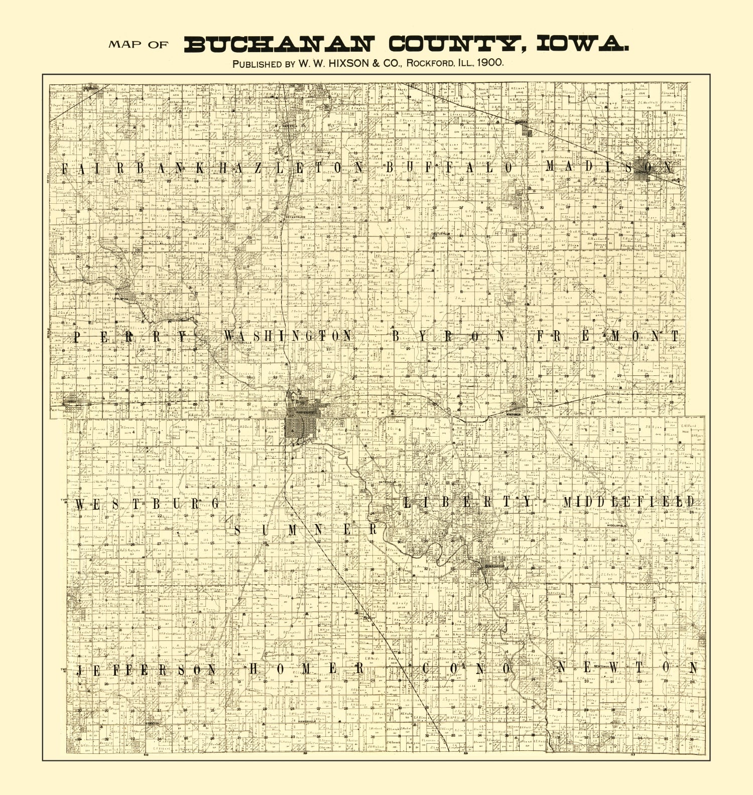 Vintage Map of Buchanan County, Iowa 1900