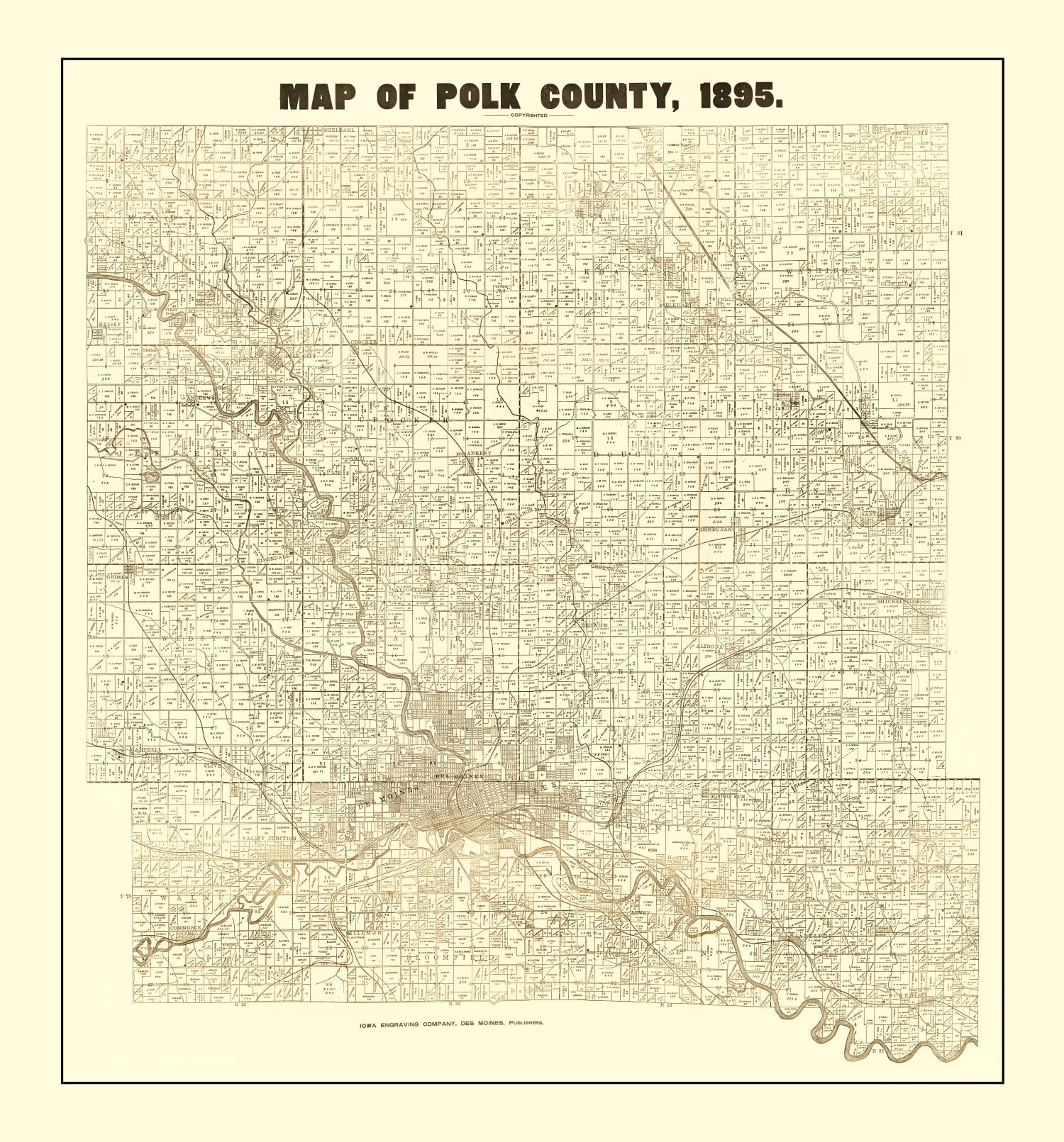 Vintage Map of Pok County, Iowa 1895